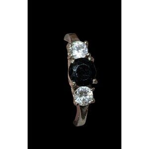 Elegant Gothic Silver Tone Ring With Black And Clear Stones Size 6 3/4